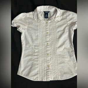Chaps Girls Size 6X Short Ruffle Sleeve Button Down White Blouse Shirt
